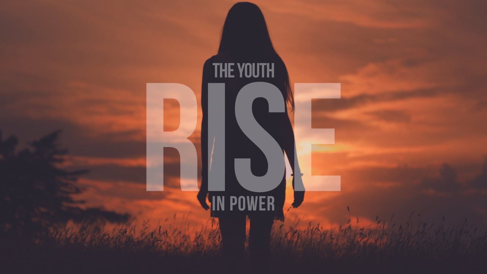 The Youth Rise in Power documentary title card, a silhouette against an orange sunset